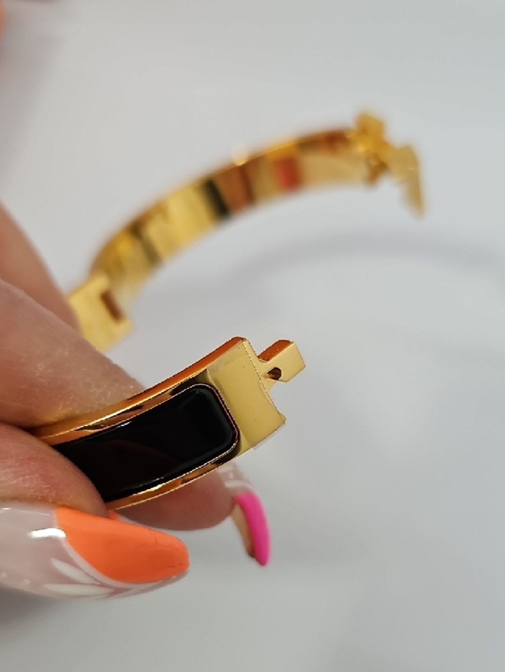 Hermes Black Enamel Clic H Bracelet with Gold-Tone Hardware - Picture 7 of 16